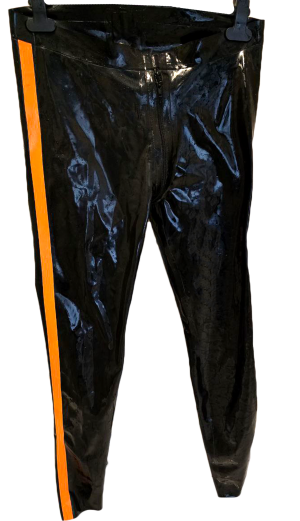Re-Kinked - Black & Orange Rubber Leggings - Size Small