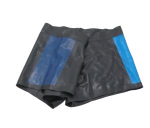 Re-Kinked - Men's Rubber Shorts with Translucent Blue Side Panels Medium