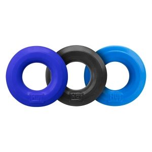 Hunkyjunk Huj C-Ring 3 Pack (Cobalt, Aqua &amp; Black Tar)